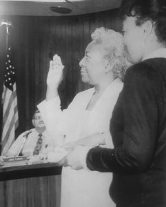 Iowa's first African American female mayor LaMetta Wynn being sworn in on January 3, 1996 as mayor of Clinton, Iowa.